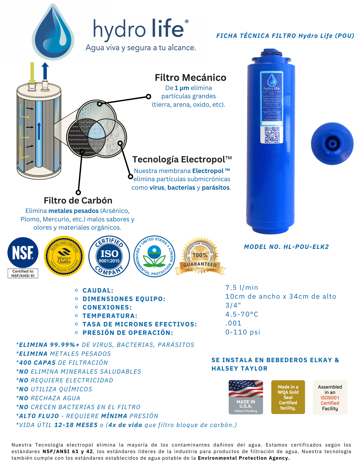 Filtro Purificador para Equipos ELKAY (3 veces la vida útil)